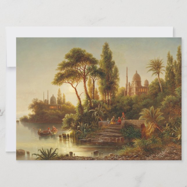 Cartão Paisagem Asiática na Luz da Noite (Arte Sunset) (Frente)