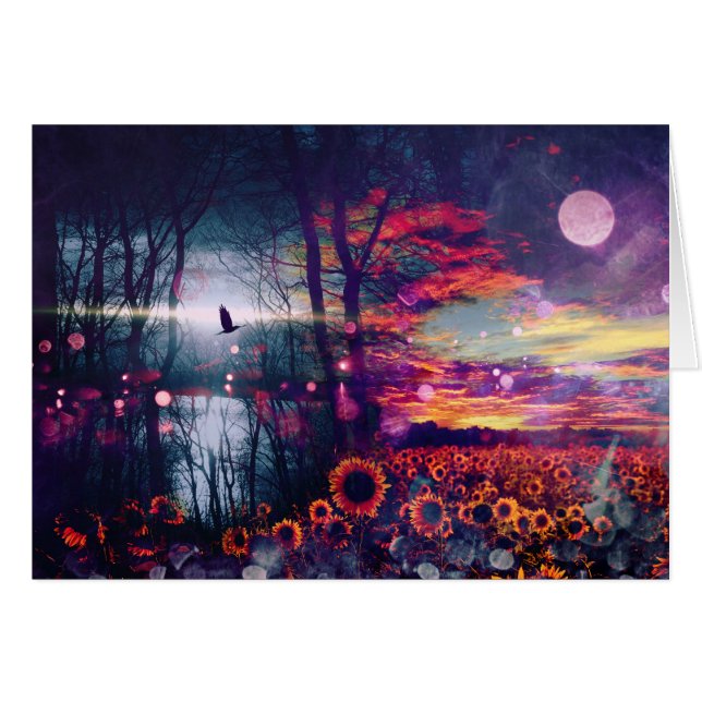 Cartão Paisagem bonito da fantasia do girassol (Frente Horizontal)