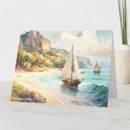 Cartão Paisagem com navios de mar e de navegação
