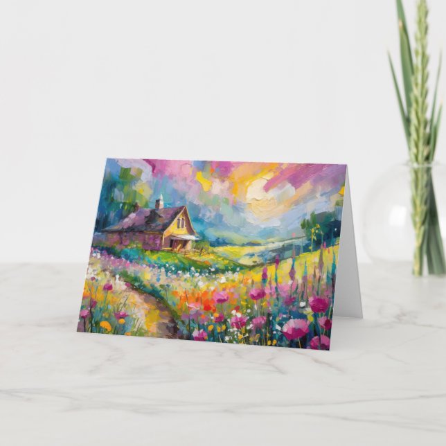 Cartão Paisagem da fazenda de flores silvestres Arte Abst (Frente)