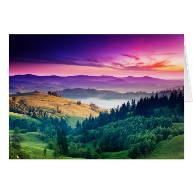 Cartão Paisagem da Montanha da Manhã Fantástica. Sobrecar (Frente Horizontal)