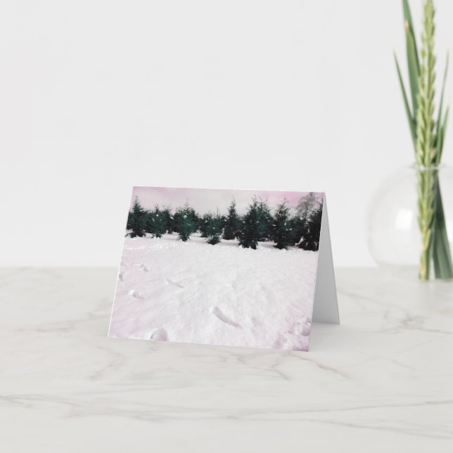 Cartão Paisagem de inverno com larchas na neve (Frente)
