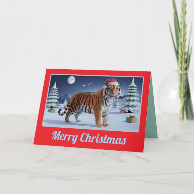 Cartão Paisagem de Natal de Tigre Férias (Frente)