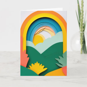 Cartão Paisagem de Papel Recortado Iluminado pelo Sol