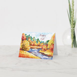 Cartão Paisagem em aquarela de outono com texto personali