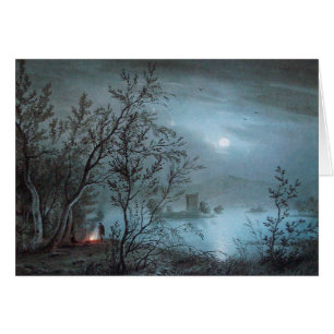 CARTÃO PAISAGEM ROMÂNTICA NOTURNA EM AZUL