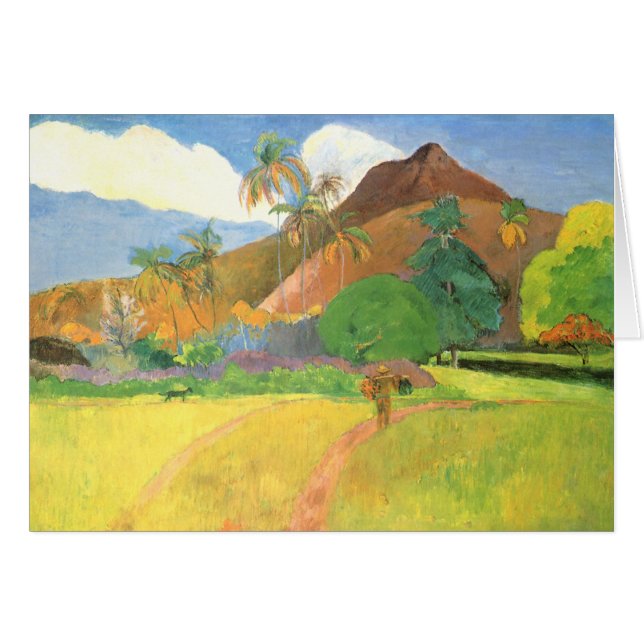 Cartão Paisagem Taitiana, Montanhas Tahiti, Paul Gauguin (Frente Horizontal)