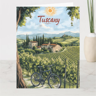Cartão Paisagem Toscana com Vinhas e uma Bicicleta