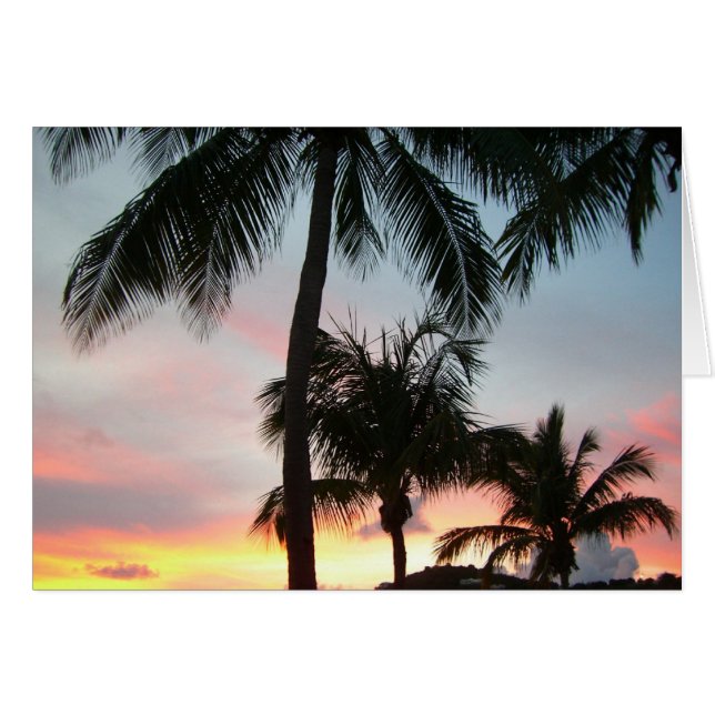 Cartão Paisagem Tropical de Palms Sunset Fotografia (Frente horizontal)