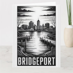 Cartão Paisagem Urbana de Bridgeport Connecticut Preto e