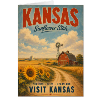 Cartão Paisagem Vintage do Coração do Kansas com Girassói
