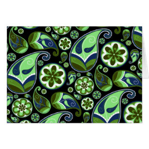 Cartão Paisley azul e verde no preto