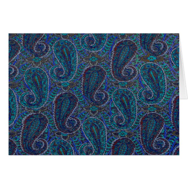 Cartão Paisley Blue Indian Boho Art Pattern (Frente Horizontal)