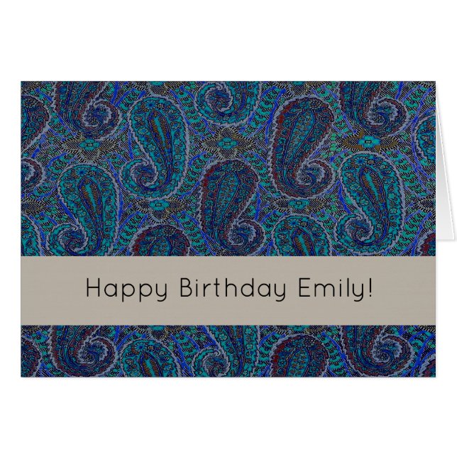 Cartão Paisley Blue Indian Boho Art Pattern (Frente Horizontal)