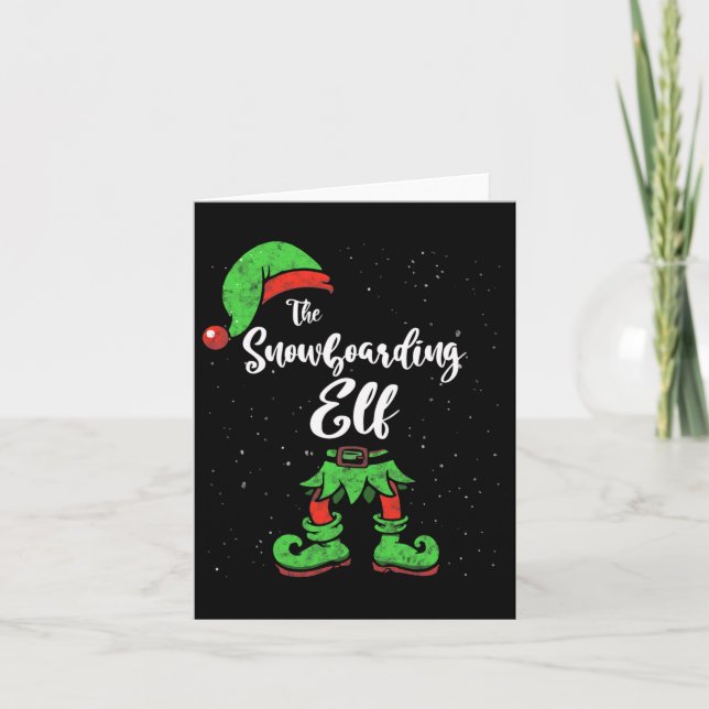 Cartão Pajama de Natal da Família Snowboard Elf Matching (Frente)