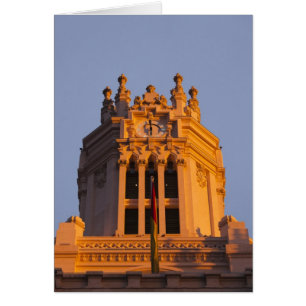 Cartão Palacio de Comunicações, detalhe da torre, pôr do