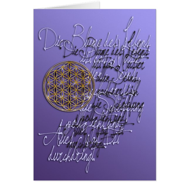 Cartão Palavras da flor da vida - língua alemã (Frente)