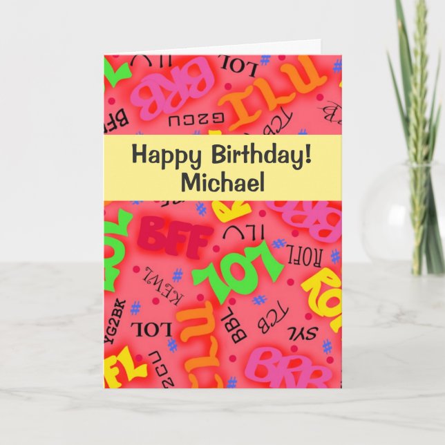 Cartão Palavras de Símbolos de Arte de Texto Vermelho (Frente)