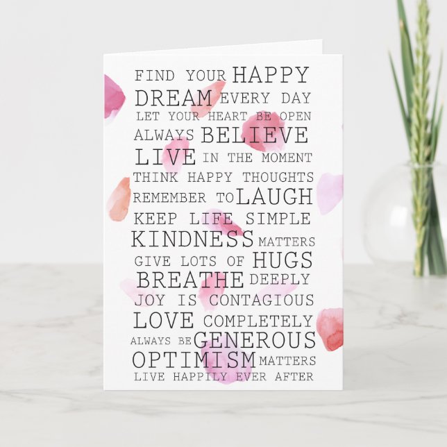 Cartão Palavras Inspiracionais Rosa Petals (Frente)