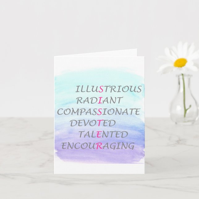 Cartão Palavras para descrever irmã (Planta pequena)