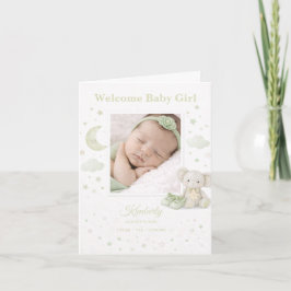 Cartão Pale Sage Baby Girl Birth Announcement Photo Card