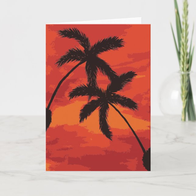 Cartão Palm Tree Silhouette Sunset Painting (Frente)