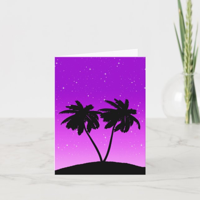 Cartão Palm Tree Silhoule Contra Roxo (Frente)