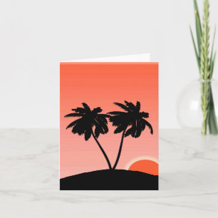 Cartão Palm Tree Silhoule Contra Sunset Orange