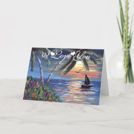 Cartão Palm Trees Sunset Painting I Love You