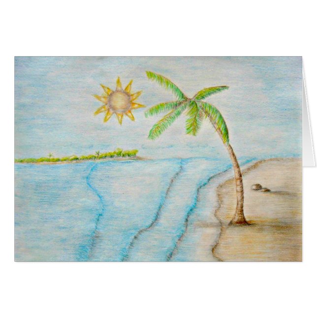 Cartão palmeira e praia (Frente Horizontal)