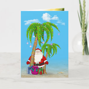 Cartão Palmeira tropical de Natal com Papais noeis