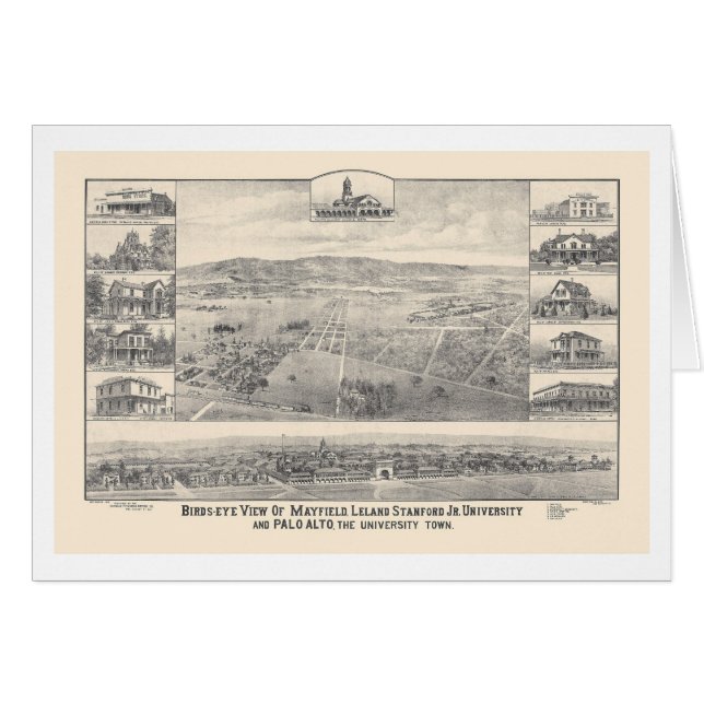Cartão Palo Alto, mapa panorâmico 1888 do CA (1658A) (Frente Horizontal)