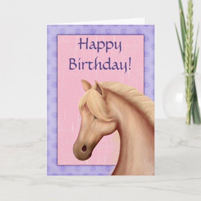 Cartão Palomino Pony Purple and Pink Horse Happy Birthday (Frente)