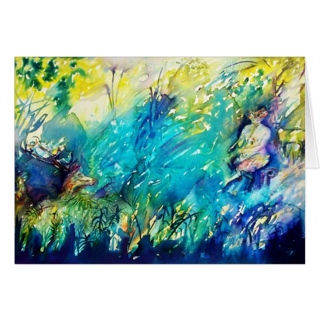 CARTÃO PAN BRINCANDO FLUTA E CERVEJA EM TERRA VERDE (Frente Horizontal)