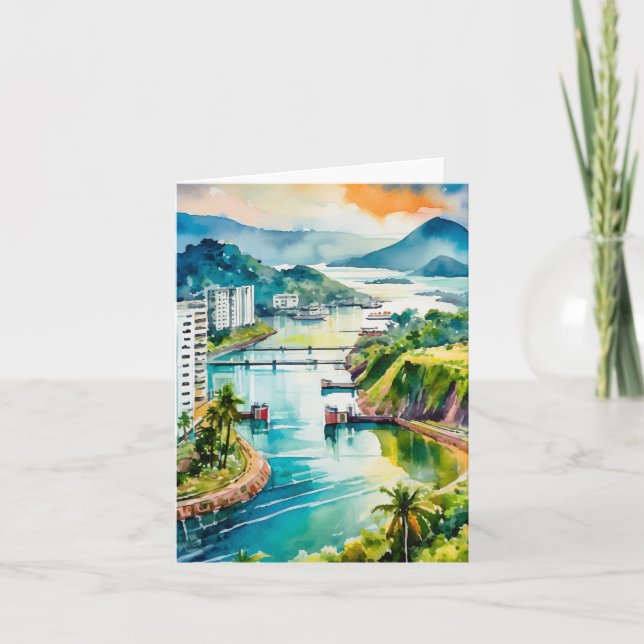 Cartão Panamá Canal Watercolor (Frente)