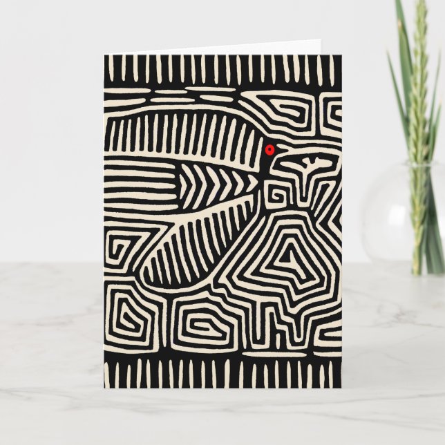 Cartão Panamá Kuna Indian Mola Pajaro - Branco preto (Frente)