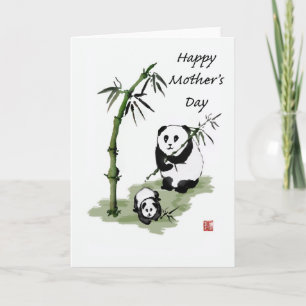 Cartão Panda Bear and baby, Happy Mother's Day.