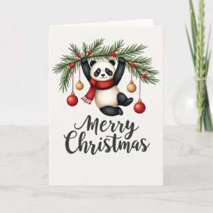 Cartão Panda Bonita pendurada na placa de árvore de Natal
