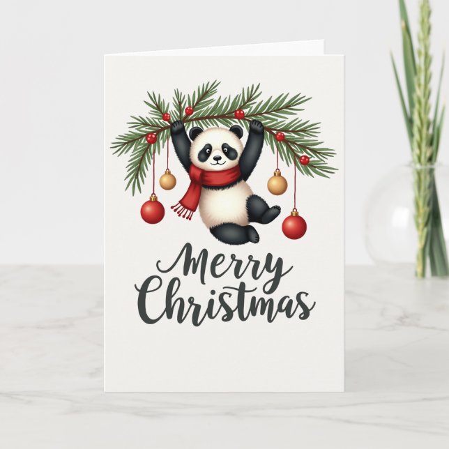 Cartão Panda Bonita pendurada na placa de árvore de Natal (Frente)