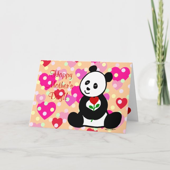 Cartão Panda Cartoon e Uma Mãe Flor Do Coração (Frente)