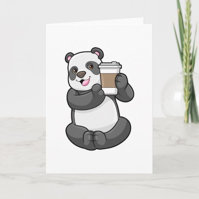 Cartão Panda com café para ir (Frente)