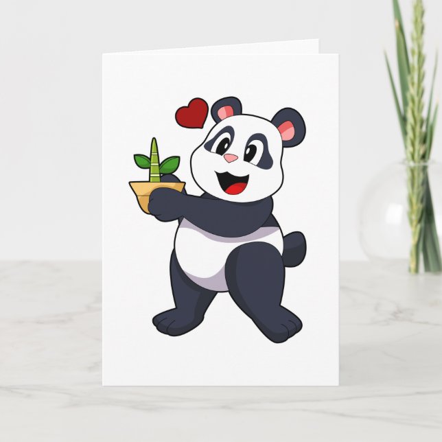 Cartão Panda com Flor de Bambu (Frente)