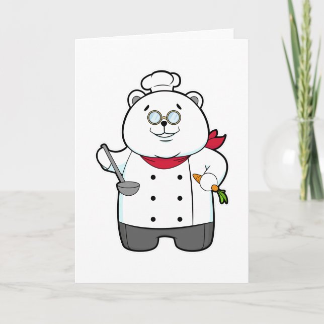 Cartão Panda como cozinheiro com concha de sopa e cenoura (Frente)