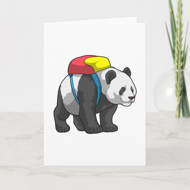 Cartão Panda como Mochileiro com Mochila (Frente)