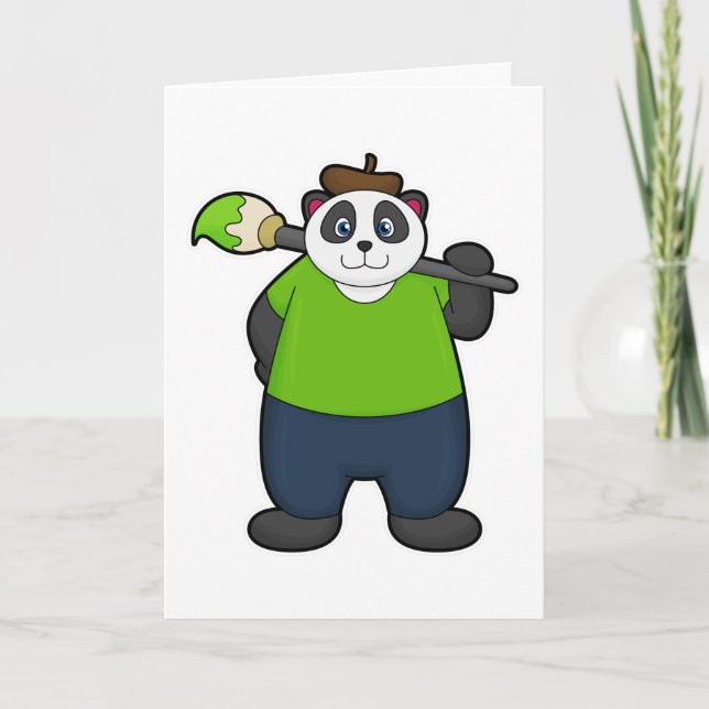 Cartão Panda como Pintor com Pincel (Frente)