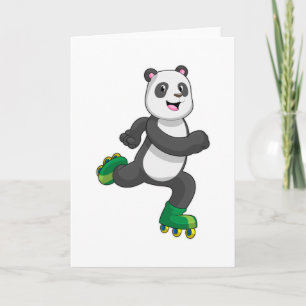Cartão Panda como skater em linha com skates Roller