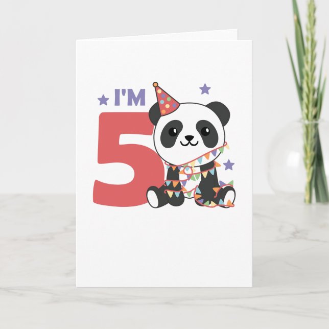 Cartão Panda de Aniversário de 5 Anos para Crianças Cartã (Frente)