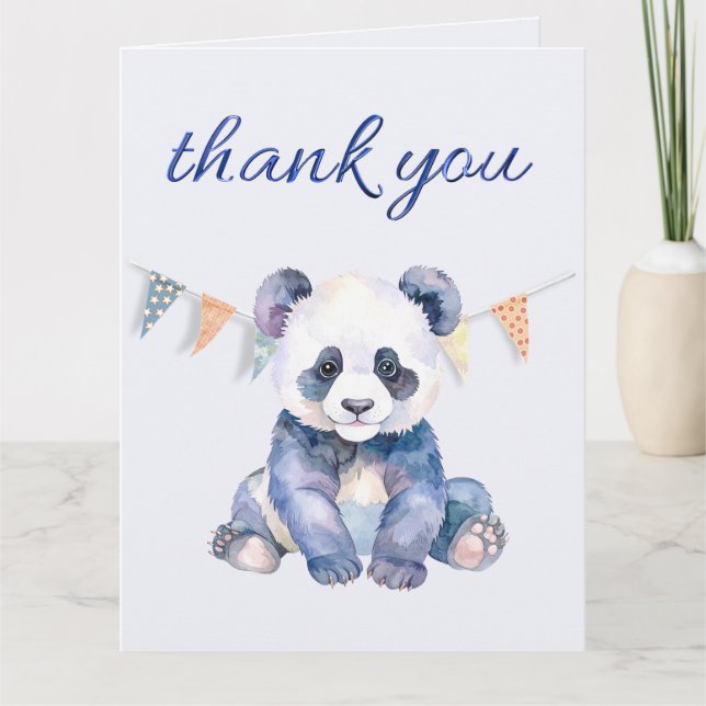 Cartão Panda de bebê com aquarela com bandeiras de buntin (Frente)