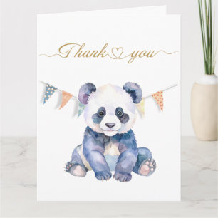 Cartão Panda de bebê com aquarela com bandeiras de buntin