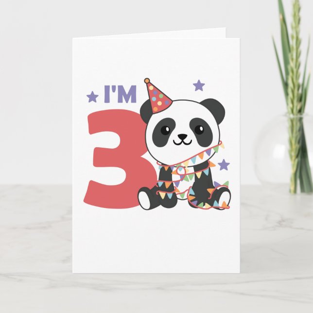 Cartão Panda de Terceiro Aniversário para Crianças de 3 A (Frente)